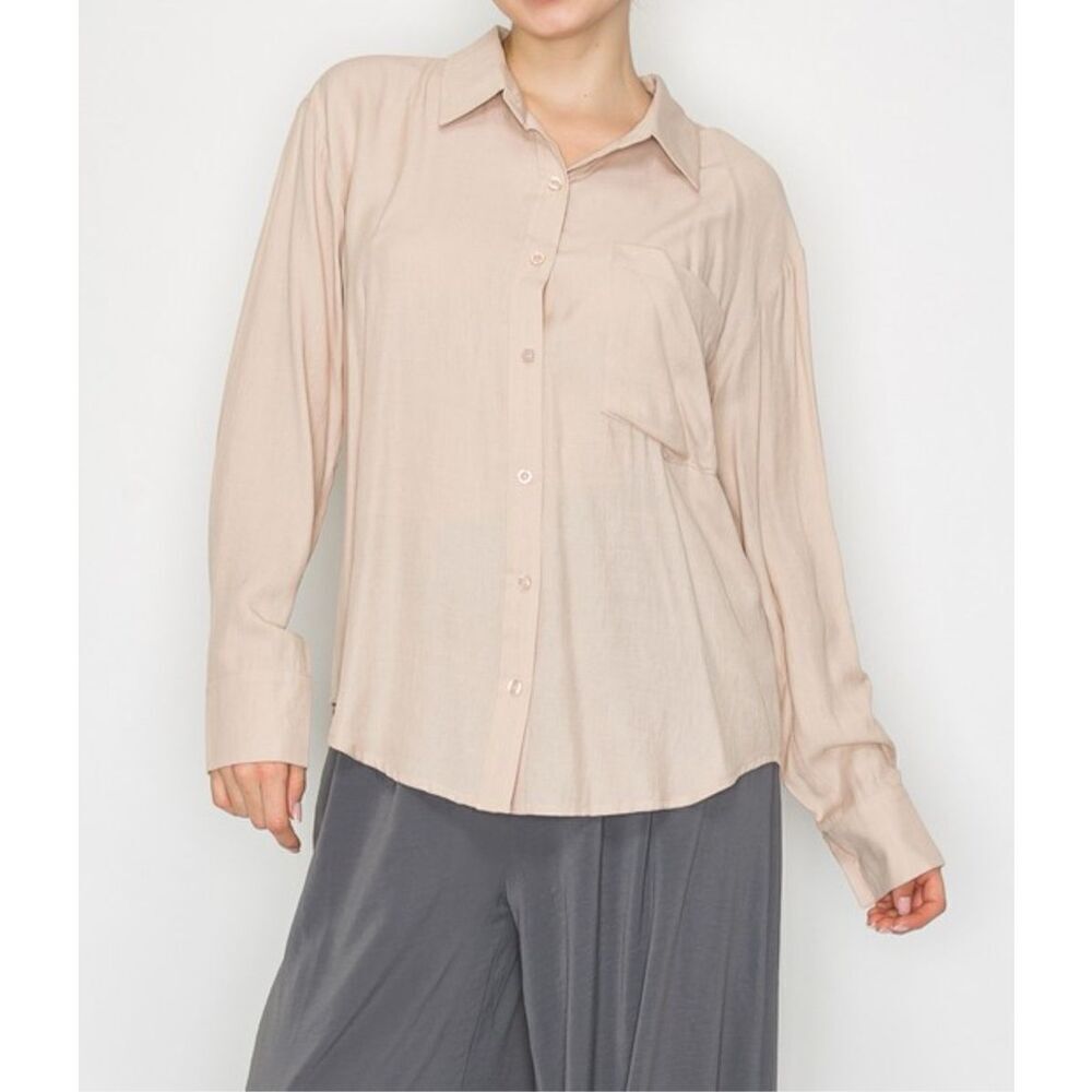 beige linen button up shirt long sleeve